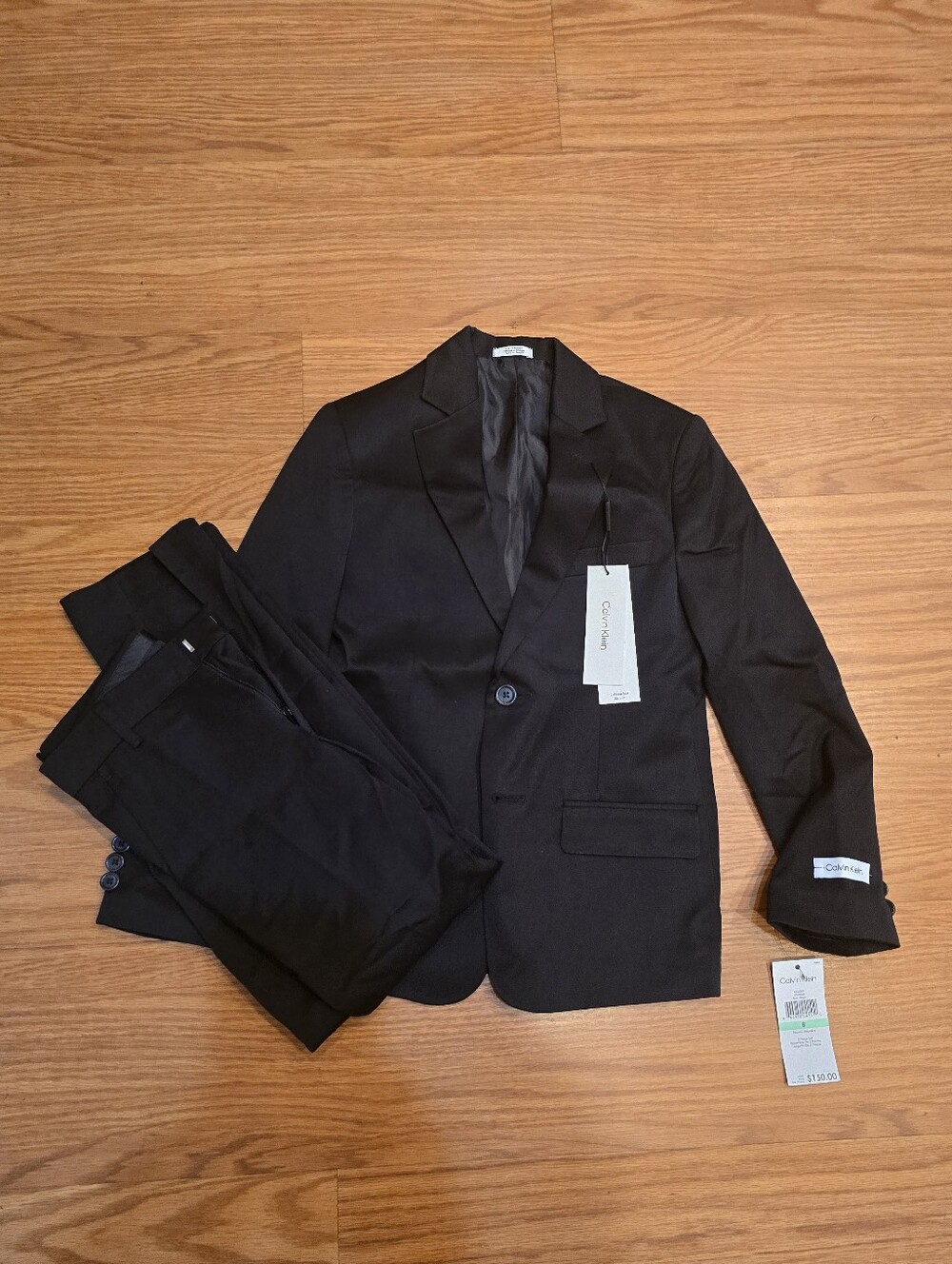 New Calvin Klein Boys Black Slim-Fit Stretch Suit Set (Jacket/Pants) Sz 8 Or 14